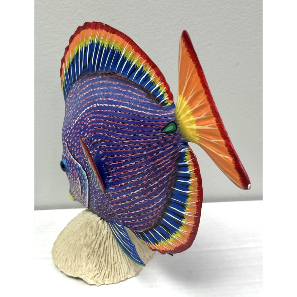 VTG Large Rainbow 3D Hand Carved Hand Painted Wood Fish Sculpture On Coral READ - Picture 5 of 14